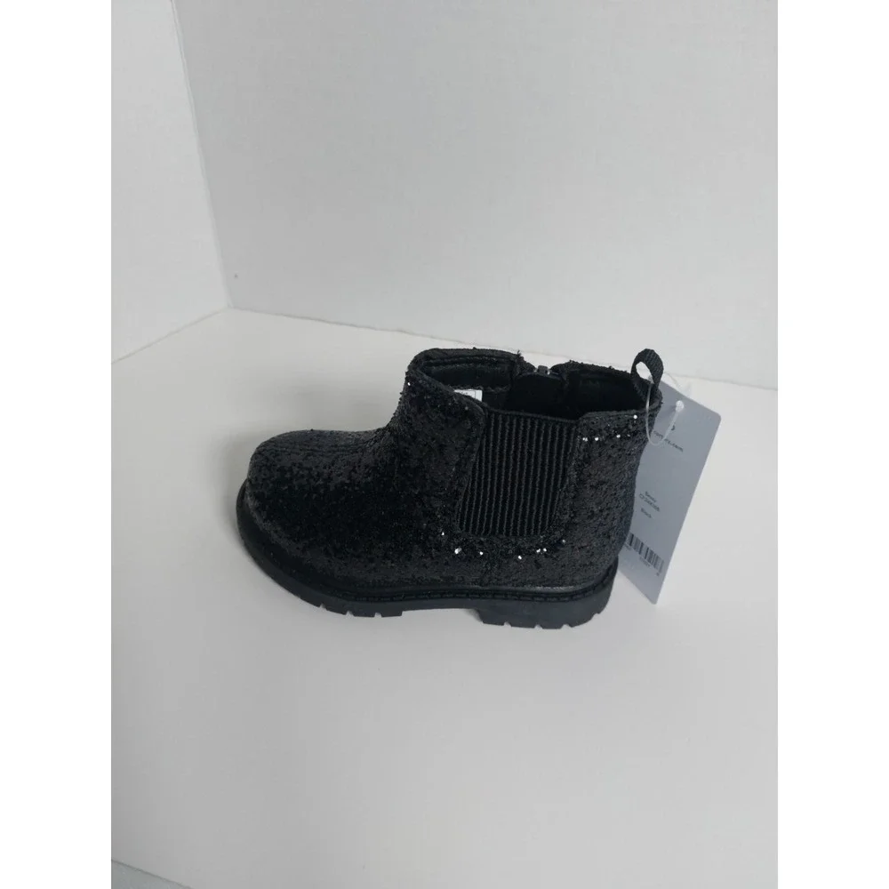 Carter's Bessy Boots Toddler‎ Girls Black Glitter Chelsea Zip Size 6